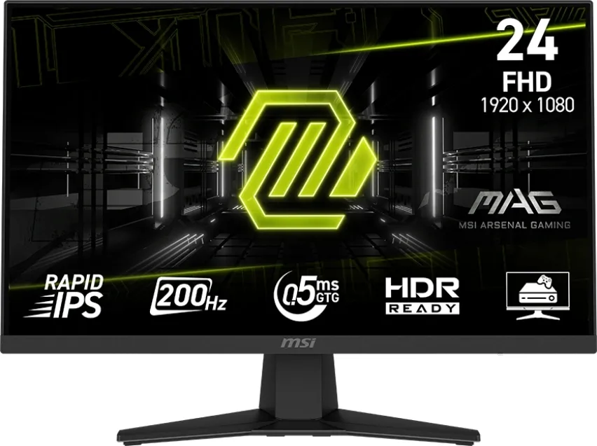 Монитор 23.8" MSI MAG 244F Rapid IPS, 1920x1080, 200Hz, 0,5ms, 300сd/m, 1000:1, HDR | HDMI(2.0b), DP(1.2a) | ExPSU, Vesa 100, Black