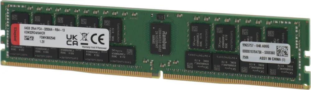 Память DDR4 Kingston KSM32RD4/64HCR 64ГБ DIMM, ECC, registered, PC4-25600, CL22, 3200МГц