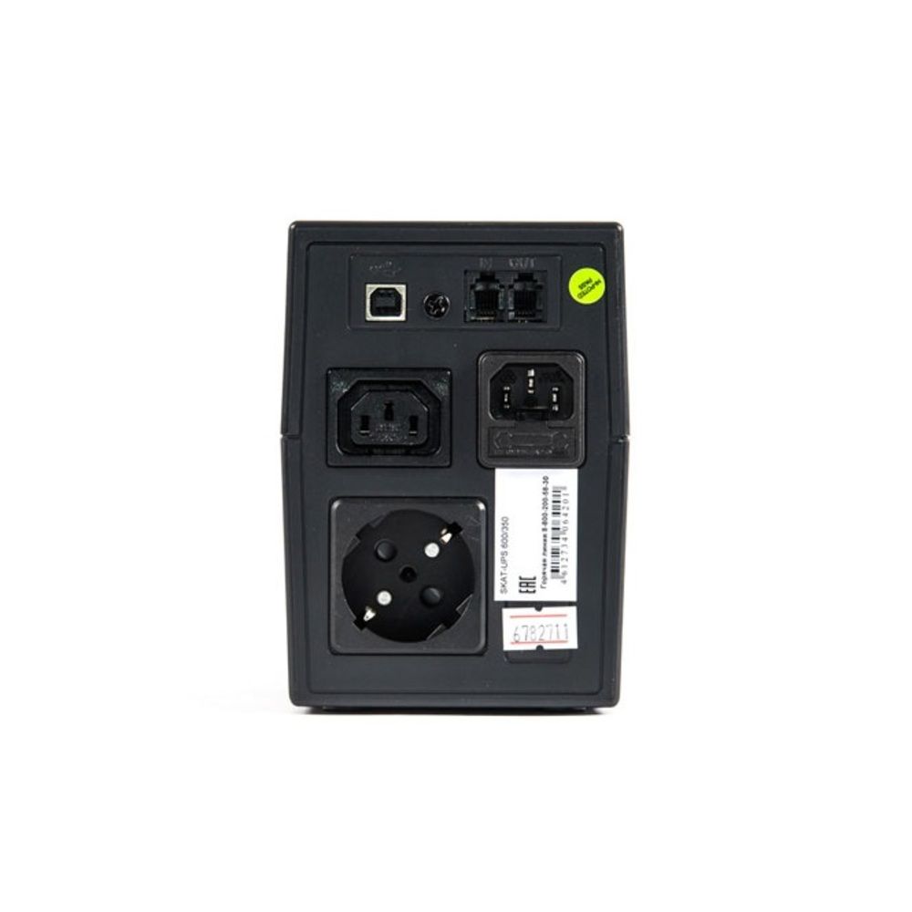 449 SKAT-UPS 600-IN-1x7 ИБП Line interactive, 220 В, 600ВА/360Вт, 1 АКБ 7Ач, вых. роз 1Schuko + 1 C13, USB, RJ11,  внутр. меандр. стабилизация напряжения, ШГВ 100х300х142, вес 4.2кг