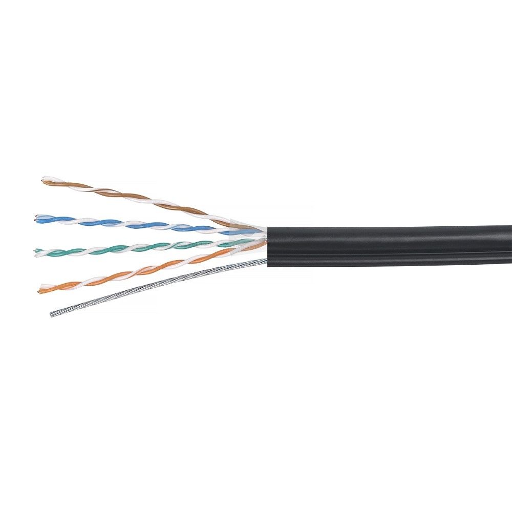 Cabeus UTP-4P-Cat.5e-SOLID-ST-OUT Кабель витая пара UTP (U/UTP), категория 5e, 4 пары 0,5мм (24 AWG), одножильный, для внешней прокладки, с металлическим тросом (+60 C - -40) (305 м)