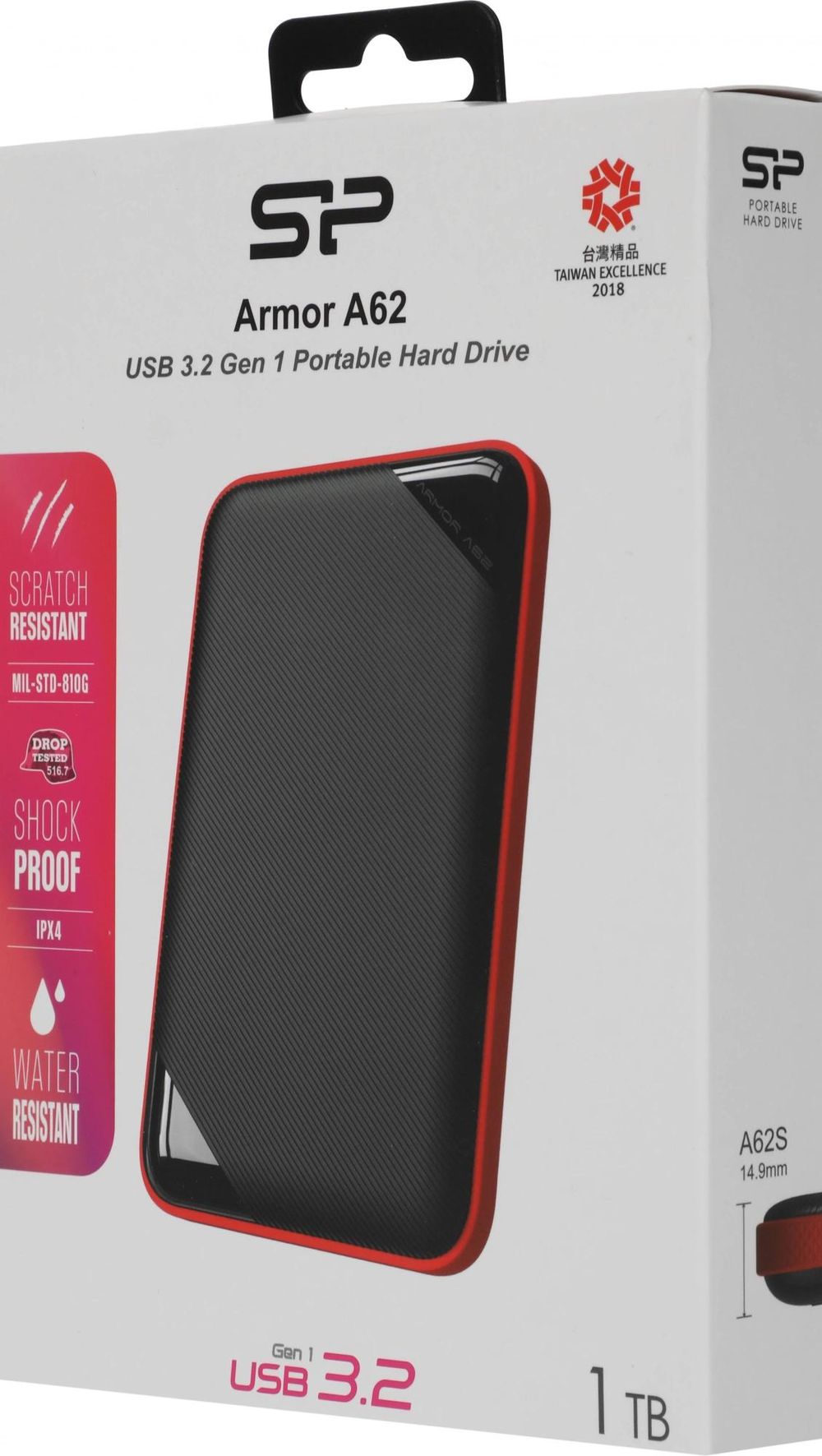 Жесткий диск Silicon Power USB3.1 1TB SP010TBPHD62SS3K A62S Armor 2.5" черный/красный