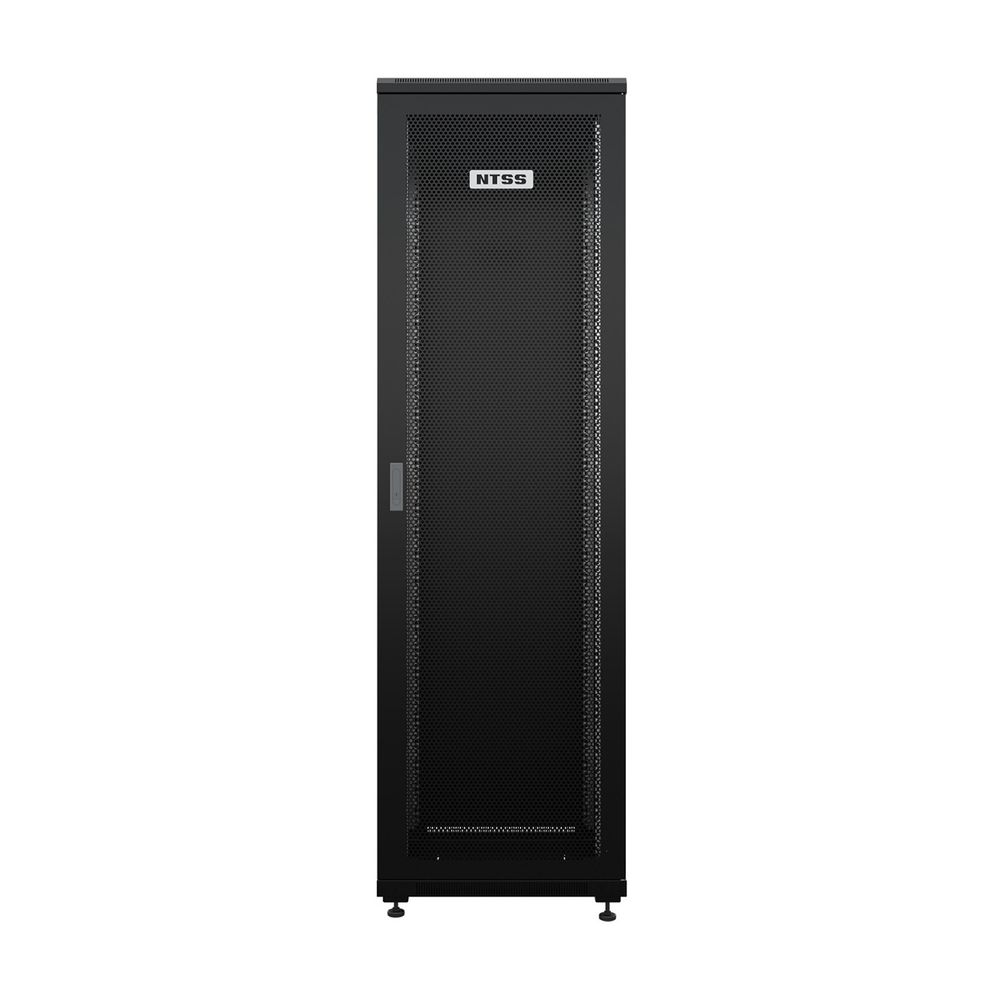 NTSS Шкаф напольный универсальный серверный NTSS R 18U 600х600мм, 4 профиля 19, двери перфорированная и сплошная металл, боковые стенки съемные, регулируемые опоры, разобранный, черный RAL 9005 NTSS-R