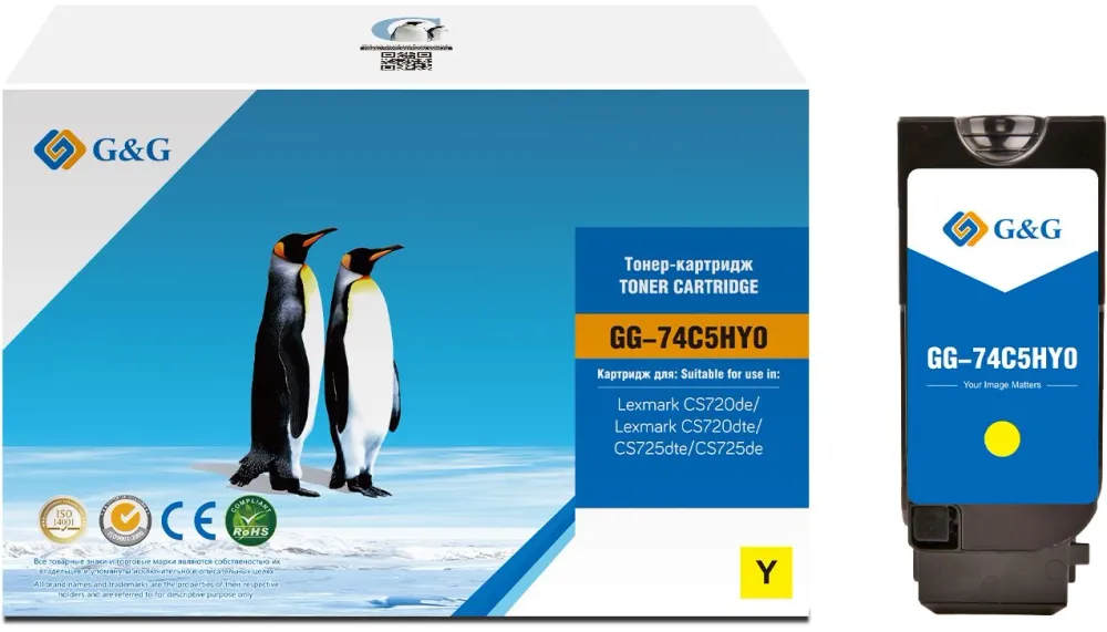 Картридж лазерный G&G GG-74C5HY0 74C5HY0 желтый (12000стр.) для Lexmark CS720de/CS720dte/CS725dte/CS725de
