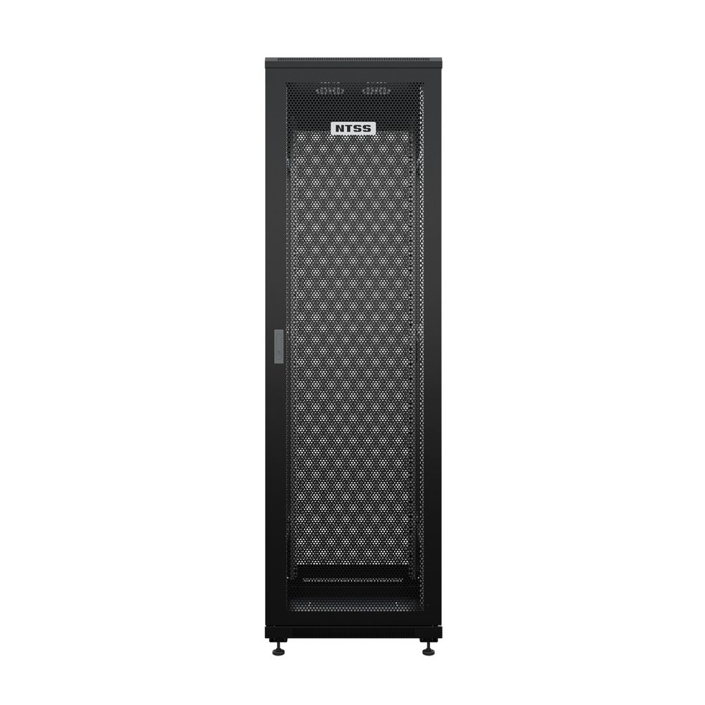 NTSS Шкаф напольный универсальный серверный NTSS R 42U 600х800мм, 4 профиля 19, двери перфорированная и перфорированная, боковые стенки съемные, регулируемые опоры, разобранный, черный RAL 9005 NTSS-R