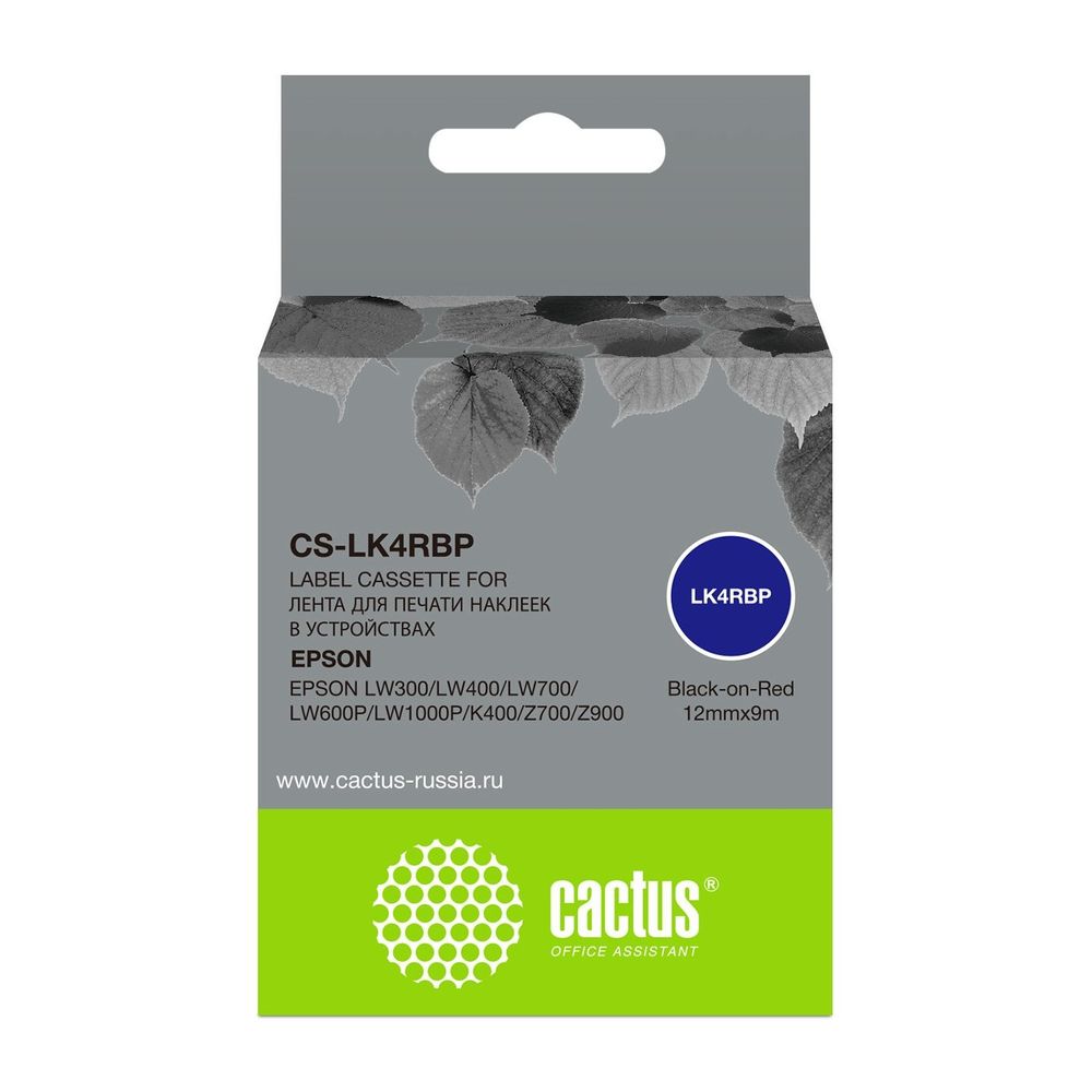 Картридж ленточный Cactus CS-LK4RBP LK-4RBP черный на красном 12x9 для Epson LW300/LW400/LW700/LW600P/LW1000P/K400/Z700/Z900