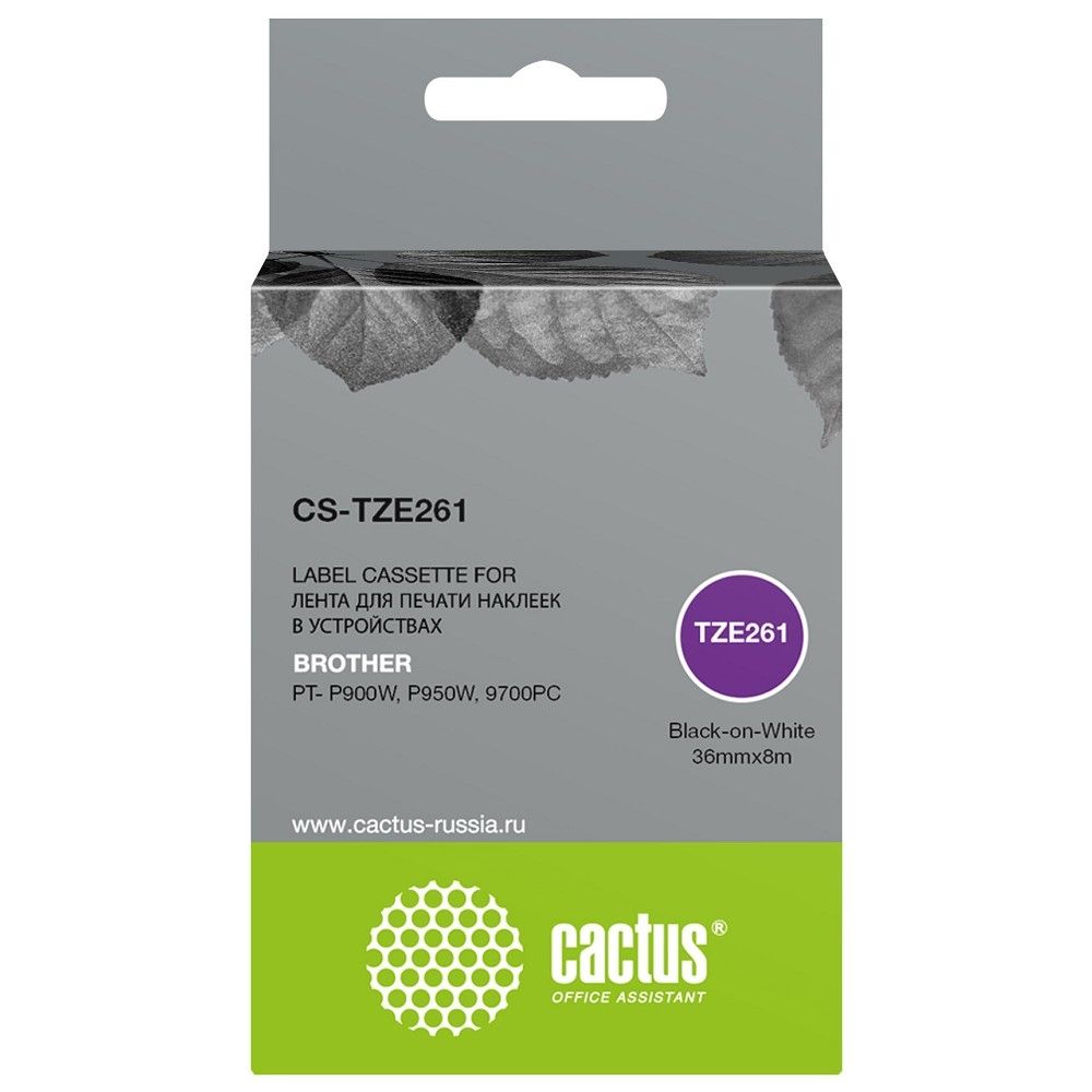 Картридж ленточный Cactus CS-TZE261 TZe-261 черный на белом 36x8 для Brother PT- P900W, P950W, 9700PC