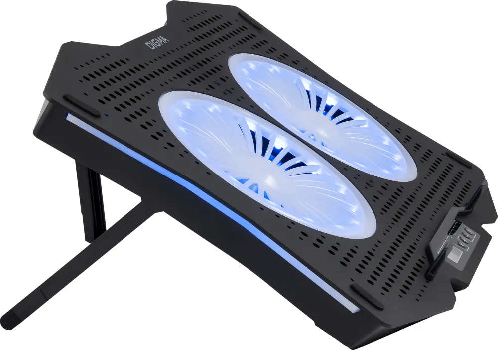 Подставка для ноутбука Digma D-NCP180-2x110RGB 18" 410x280x34мм 20дБ 2xUSB 2x 110ммFAN 700г Fan-control пластик ABS черный