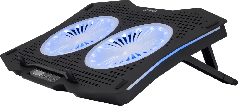 Подставка для ноутбука Digma D-NCP180-2x110RGB 18" 410x280x34мм 20дБ 2xUSB 2x 110ммFAN 700г Fan-control пластик ABS черный