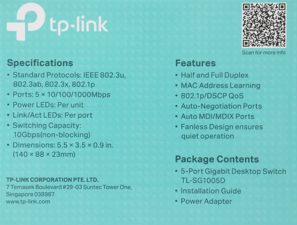 Коммутатор TP-Link TL-SG1005D (L2) 5x1Гбит/с неуправляемый