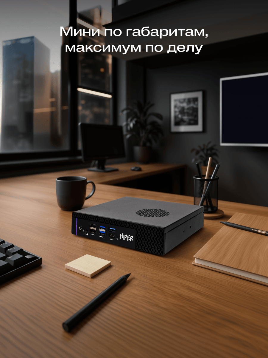 Hiper FT20-i5144R16N5R6BWP FACTUM FT20 Nettop Intel Core i5 14400(2.5Ghz)/16384Mb/512PCISSDGb/noDVD/BT/WiFi/war 1y/1.3kg/черный/Win11Pro + БП 150Вт/металл/VESA Адаптер на 75х75, 100х100