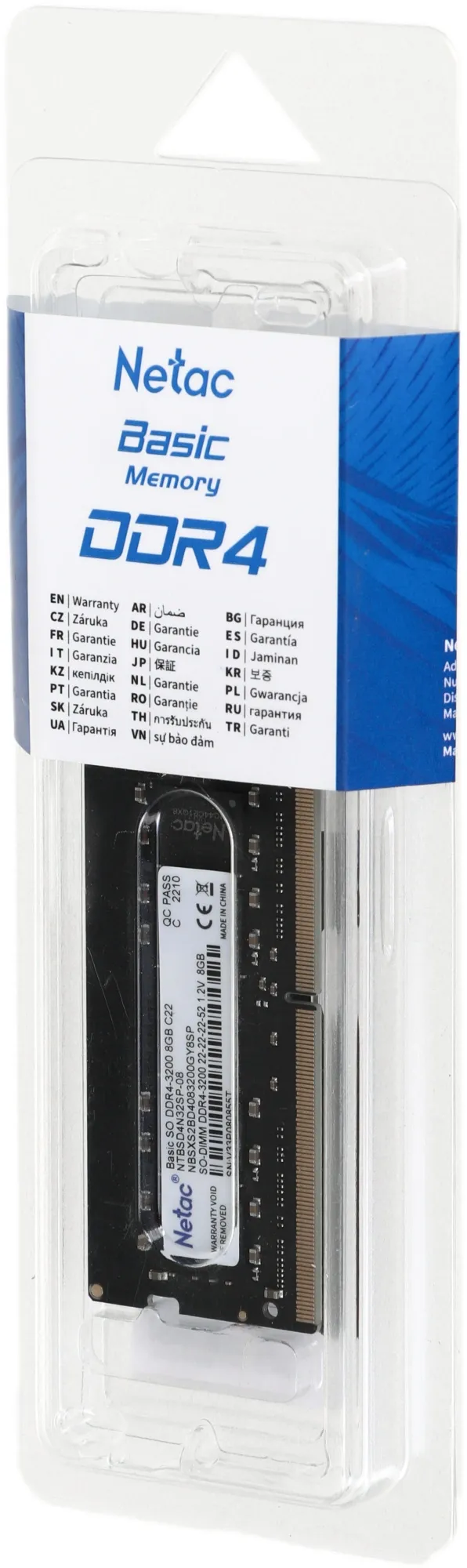 Память DDR4 8Gb 3200MHz Netac NTBSD4N32SP-08 Basic RTL PC4-25600 CL22 SO-DIMM 260-pin 1.2В single rank Ret