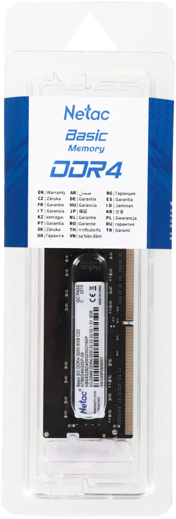 Память DDR4 8Gb 3200MHz Netac NTBSD4N32SP-08 Basic RTL PC4-25600 CL22 SO-DIMM 260-pin 1.2В single rank Ret