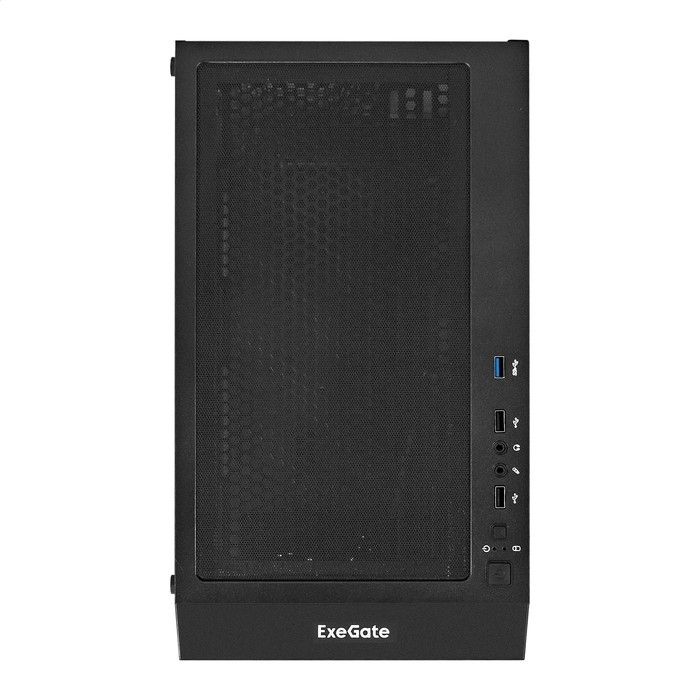 Exegate EX295766RUS Корпус Miditower ExeGate EVO-5001A (ATX, без БП, 2*USB+1*USB3.0+HD Audio, черный, 3 вент.12см с RGB подсветкой, боковая панель - закаленное стекло)