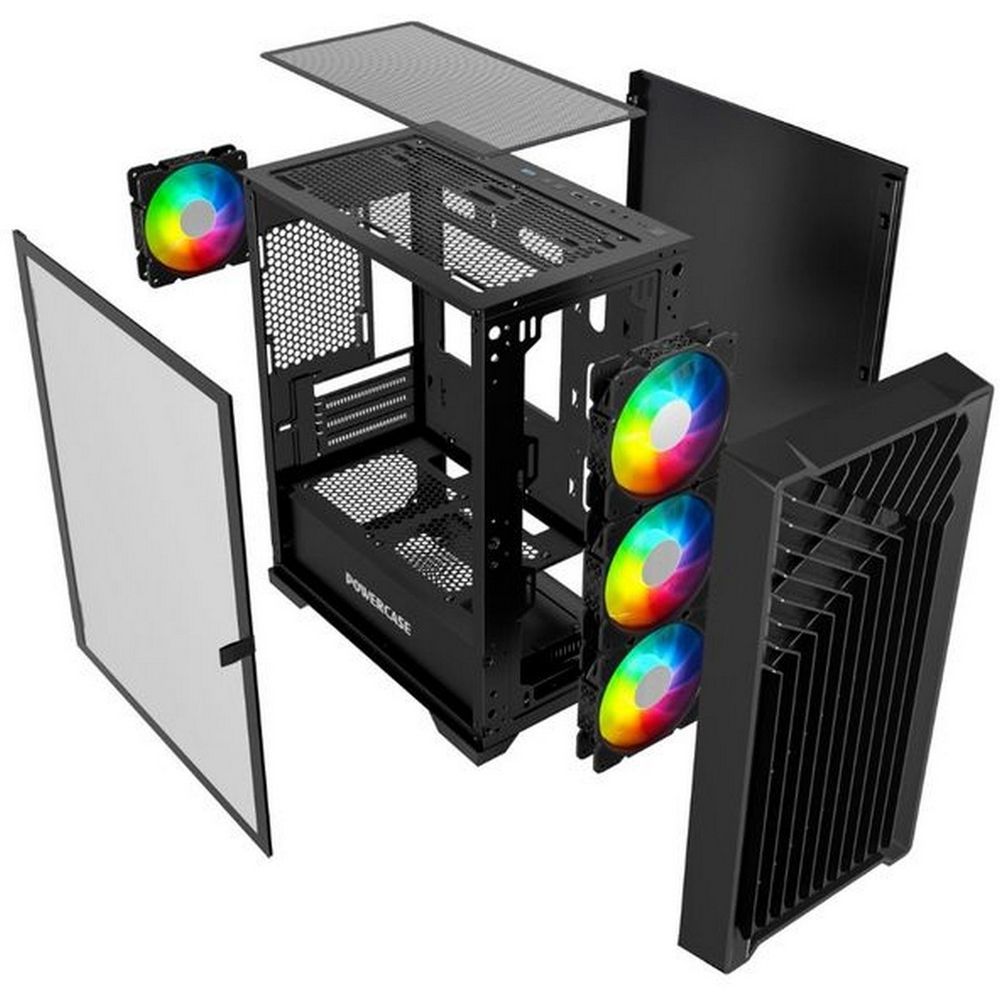 Корпус Powercase Корпус Powercase Mistral Micro X4B, Tempered Glass, 4х 120mm 5-color fan, чёрный, mATX  CMMXB-L4 mATX (CMIMTW-L3) (202766)