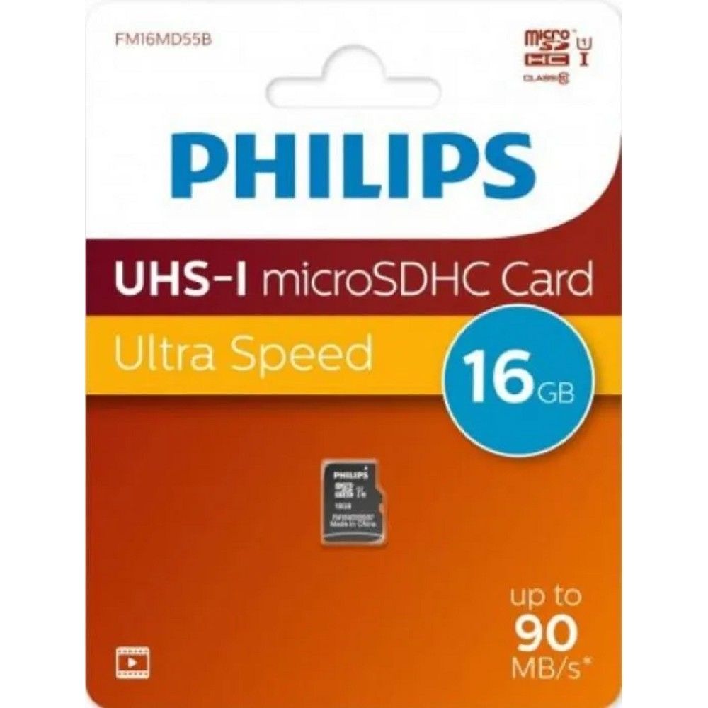Micro SecureDigital 16GB Philips High Speed  microSDHC Class 10 90MB/s (FM16MD55B/97)