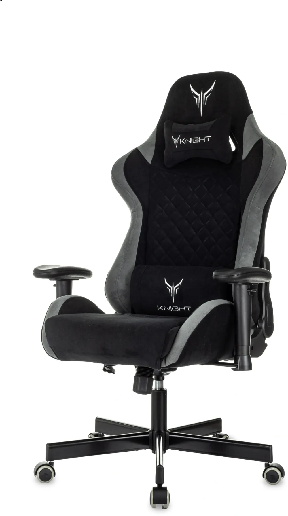 Кресло игровое Knight Regal Fabric черный/серый искусственная замша с подголов. крестов. металл