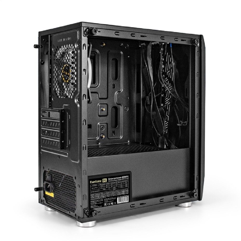Exegate EX294472RUS Корпус Minitower ExeGate Mistery R2-NPX400 (mATX, БП 400NPX с вент. 12 см, 2*USB+1*USB3.0, аудио, черный, 1 вент. 12см с RGB подсветкой и полоса на передней панели, боковая панель