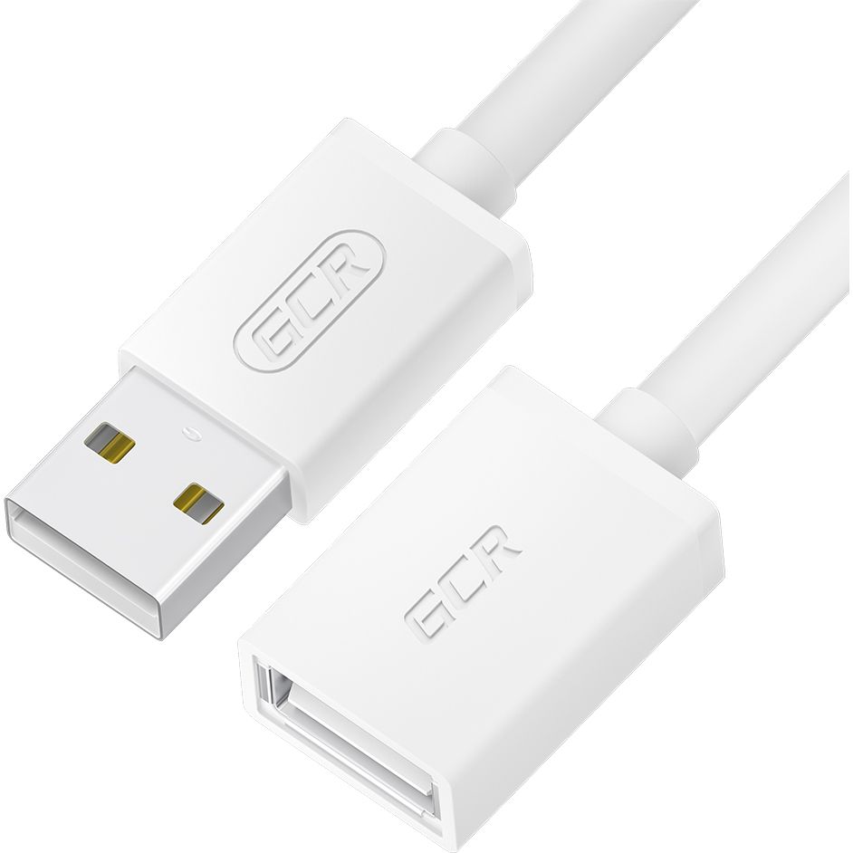 GCR PRO Удлинитель 0.15m USB 2.0 AM/AF, белый, 28/24 AWG, медь, заземление, морозостойкий