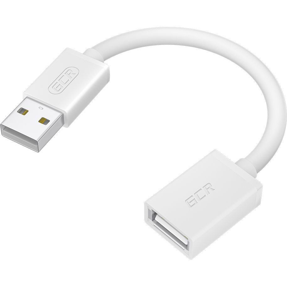 GCR PRO Удлинитель 0.15m USB 2.0 AM/AF, белый, 28/24 AWG, медь, заземление, морозостойкий