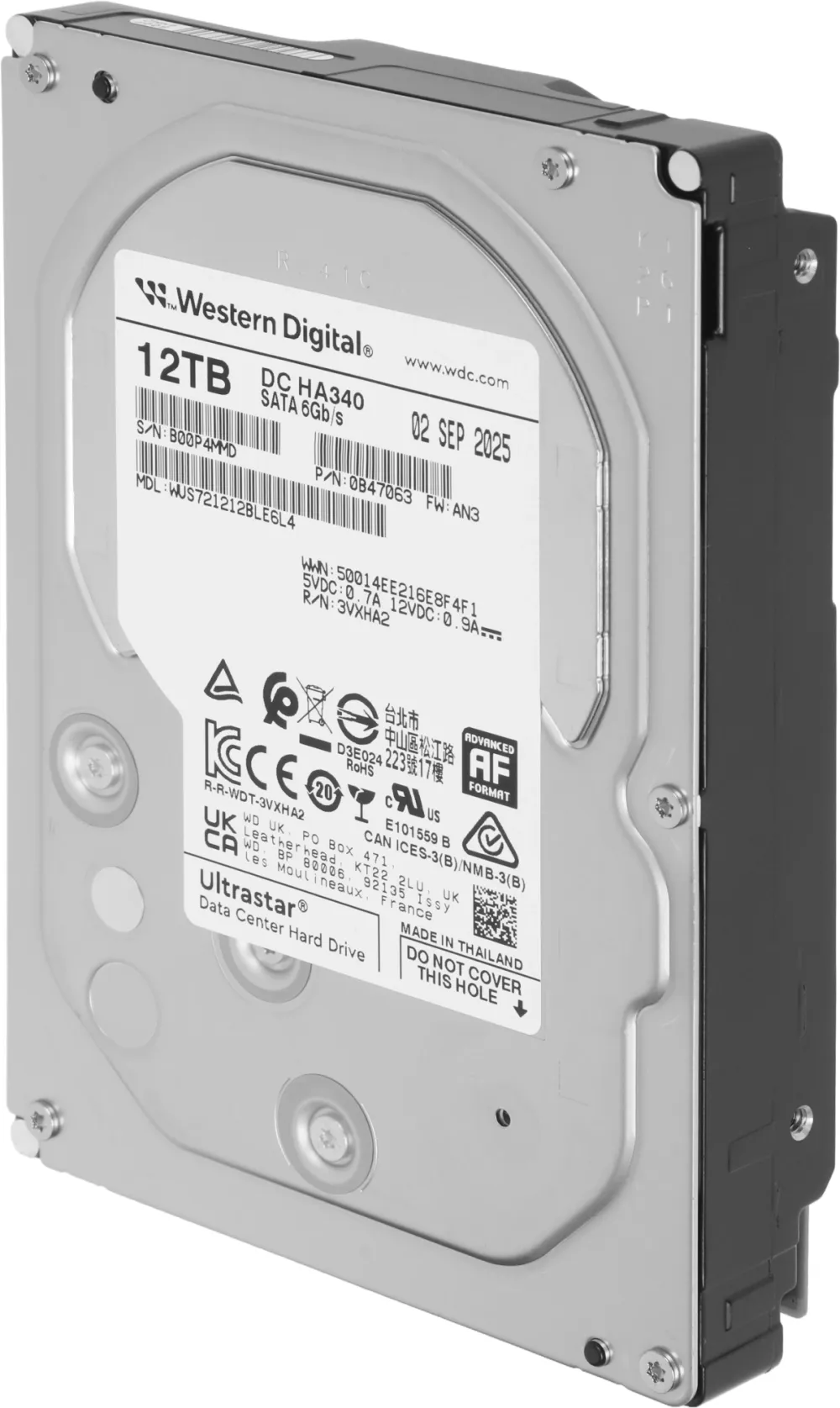 Жесткий диск WD SATA-III 12TB 0B47063 WUS721212BLE6L4 Ultrastar DC HC340 512E (7200rpm) 512Mb 3.5"