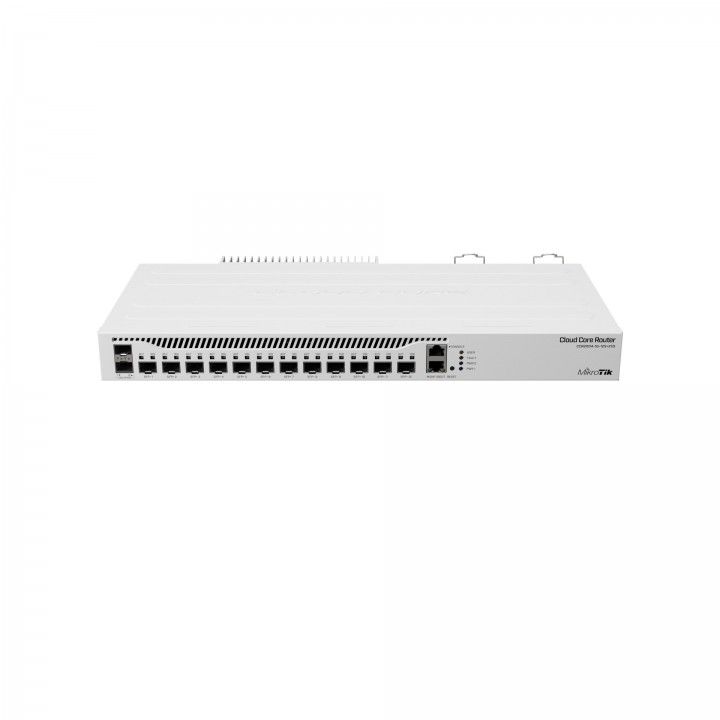 Маршрутизатор MIKROTIK CCR2004-1G-12S+2XS with Annapurna Alpine AL32400 Cortex A57 CPU (4-cores, 1.7GHz per core), 4GB RAM, 1x Gigabit RJ45 port, 12x 10G SFP+ cages, 2 x 25G SFP28 cages, RouterOS L6, 1U rackmount case, Dual PSU, RTL {5}, (000019)