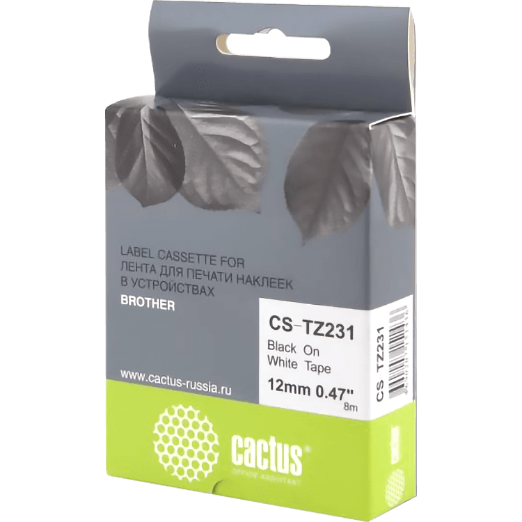 Картридж ленточный Cactus CS-TZ231 TZe-231 черный на белом 12x8 для Brother 1010/1280/1280VP/2700VP