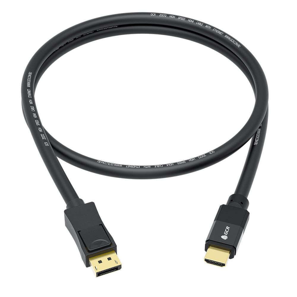 GCR PRO Кабель-переходник PROF 5.0m DisplayPort > HDMI, M/M, Ultra HD 4K, 60Hz, черный, медь, 3Х экран с армированием