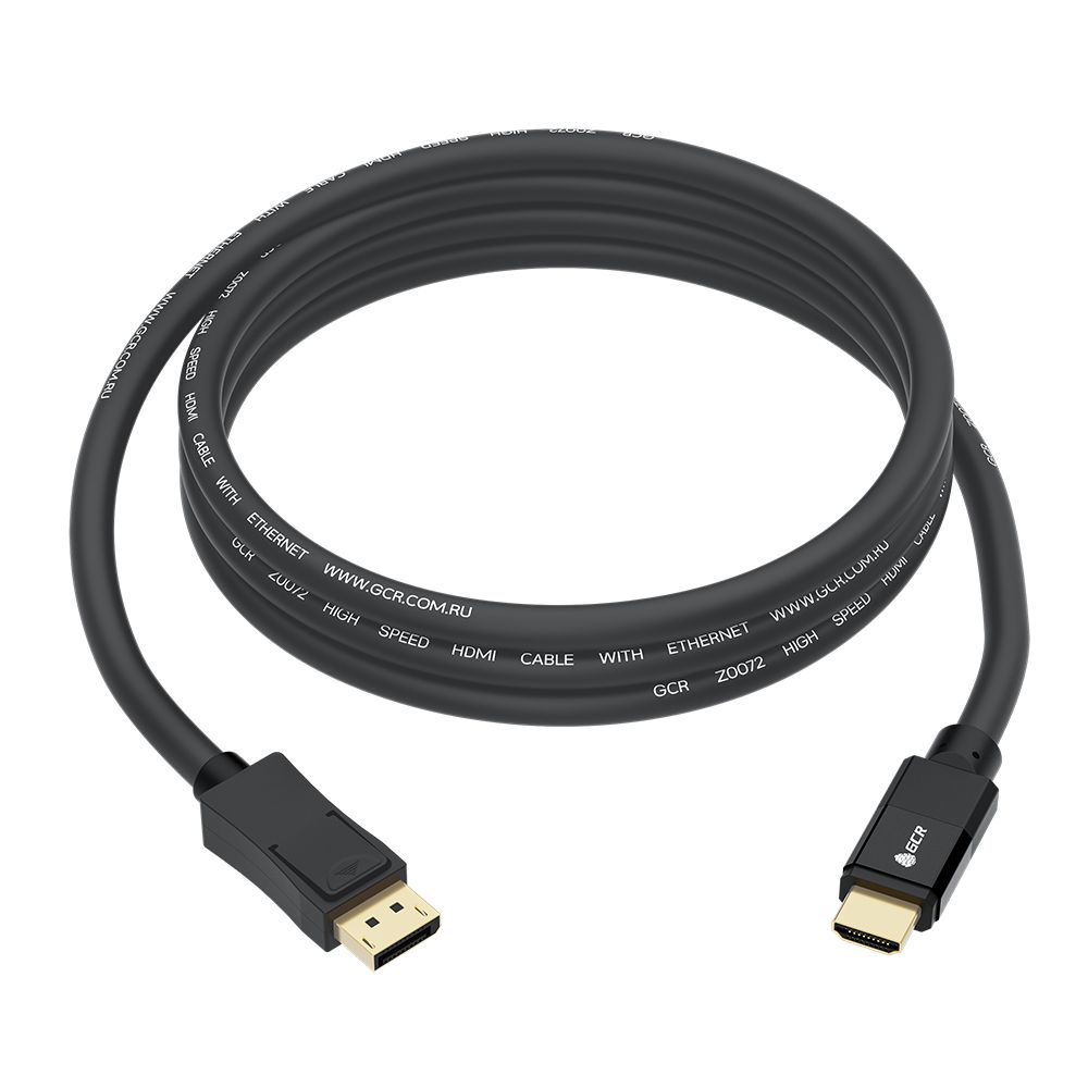 GCR PRO Кабель-переходник PROF 5.0m DisplayPort > HDMI, M/M, Ultra HD 4K, 60Hz, черный, медь, 3Х экран с армированием