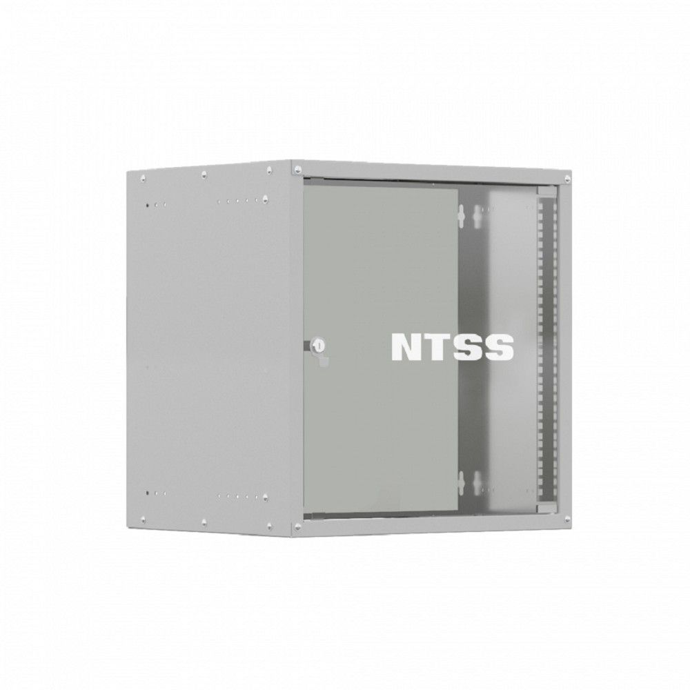 NTSS Шкаф настенный телекоммуникационный NTSS LIME 18U 550х600х900мм, 2 профиля 19, дверь стеклянная, боковые стенки несъемные, разобранный, серый RAL 7035 NTSS-WL18U5560GS
