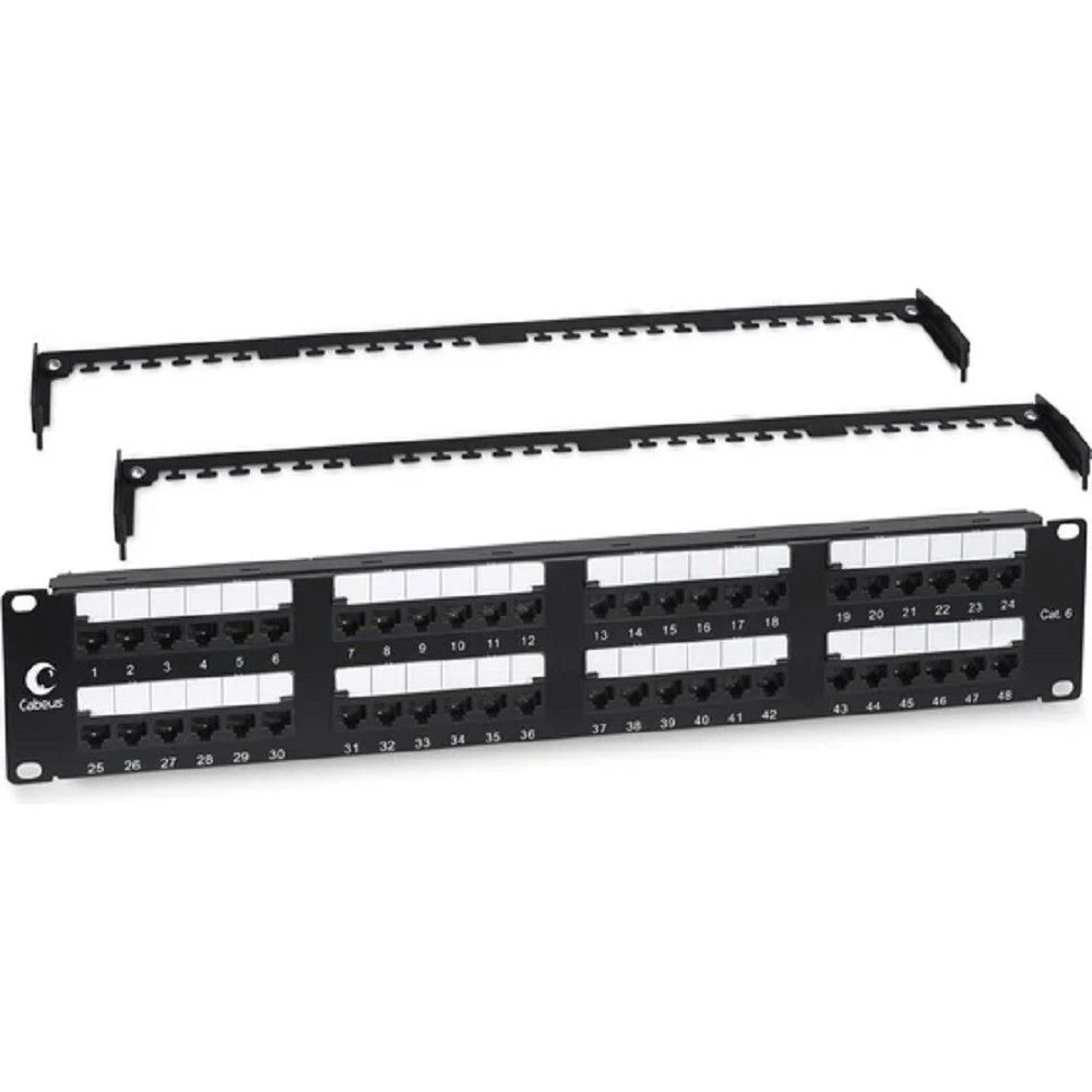 Cabeus PL2-48-Cat.6-Dual IDC Патч-панель 19" (2U), 48 портов RJ-45, категория 6, Dual IDC, с задним кабельным организатором