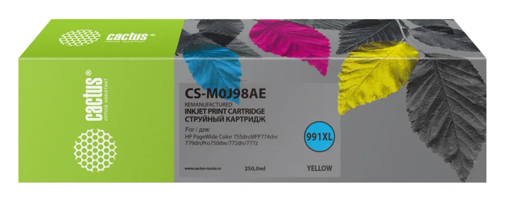 Картридж струйный Cactus CS-M0J98AE 991XL желт.пигм. (250мл) для HP PW 755dn/MFP774dn/779dn/Pro750dw/772dn с чипом