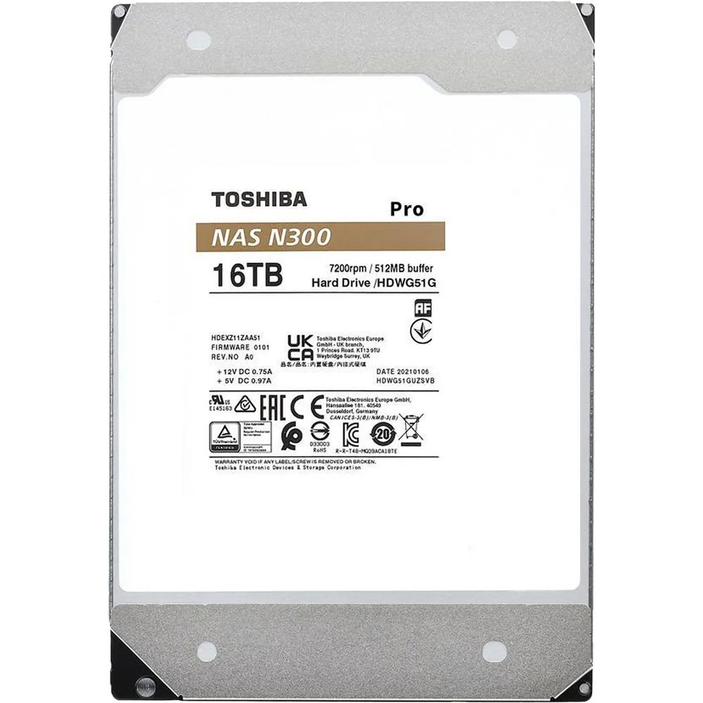 Жесткий диск/ HDD Toshiba N300 NAS PRO SATA3 3.5" 16TB 7200 512Mb 6Gb/s 1 year warranty (replacement ST16000NE000, ST16000NT001, WD161KFGX, ST16000VN001)