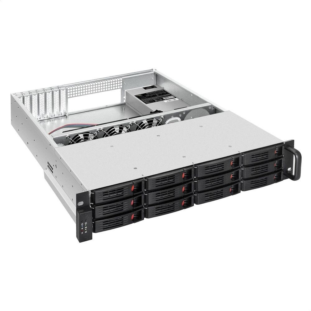 Exegate EX281294RUS Серверный корпус ExeGate Pro 2U550-HS12 <RM 19", высота 2U, глубина 550, БП 1U-500ADS,12xHotSwap, USB>