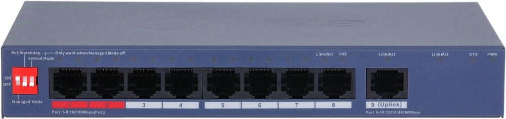 Коммутатор Dahua DH-CS4009-8ET1GT-110 (L2) 8x100Мбит/с 1x1Гбит/с 8PoE 110W управляемый