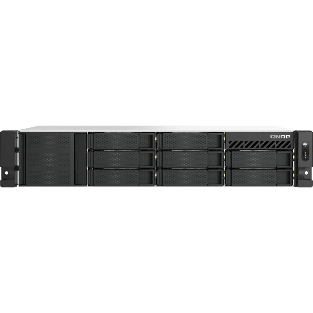 Сетевое хранилище без дисков/ ENTERPRISE QNAP TS-855eU-RP-8G NAS 8 HDD trays, 2 x M.2 2280 (PCIe Gen 3 x 4), 2x 2.5 GbE, rackmount, 2 PSU. Intel Atom C5125 8-core processor, 2.8GHz, 8 GB SODIMM DDR4 (1 x 8 GB) up to 64 GB ( 2 x 32 GB). W/o rail kit RAIL-B