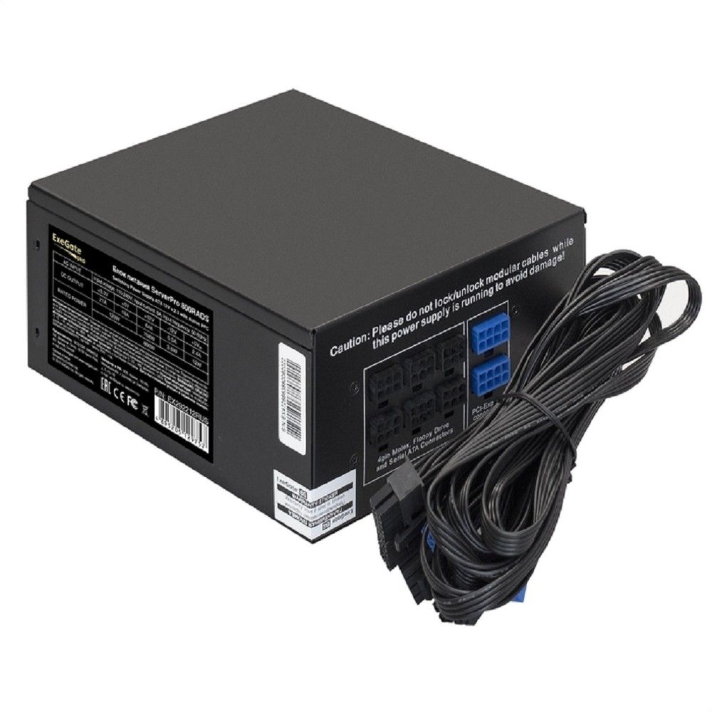Exegate EX292212RUS Серверный БП 800W ExeGate ServerPRO-800RADS (ATX, for 3U+ cases, APFC, КПД 80% (80 PLUS), 14cm fan, 24pin, 2(4+4)pin, PCIe, 5xSATA, 4xIDE, FDD, Cable Management, black)