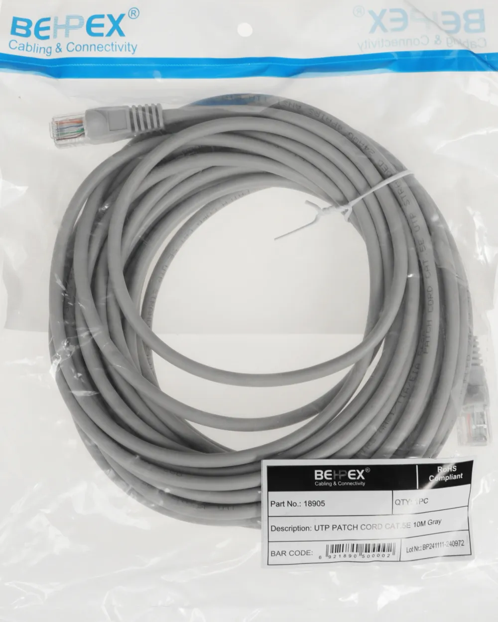 Патч-корд cat.5E stranded molded 10м серый RJ-45 (m)-RJ-45 (m)