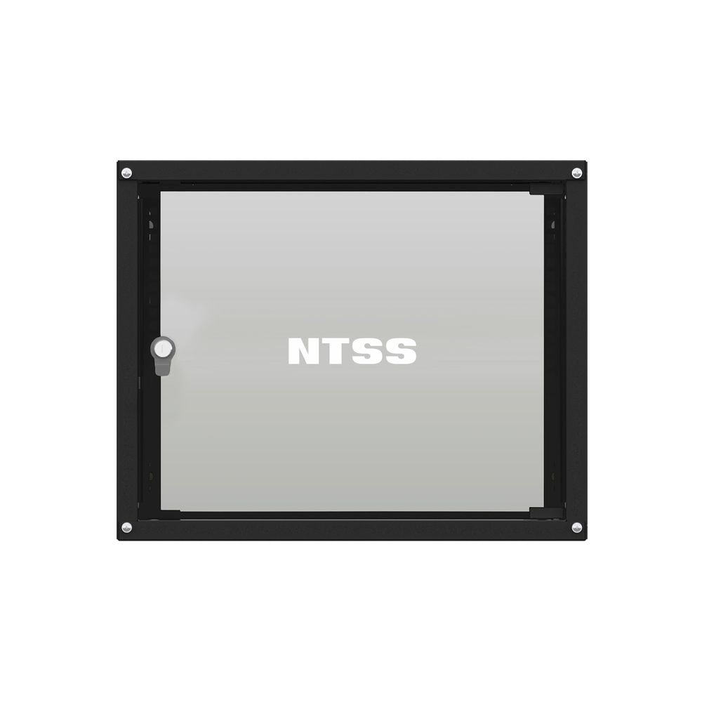 NTSS Шкаф настенный телекоммуникационный NTSS LIME 18U 550х450х900мм, 2 профиля 19, дверь стеклянная, боковые стенки несъемные, разобранный, черный RAL 9005 NTSS-WL18U5545GS-BL