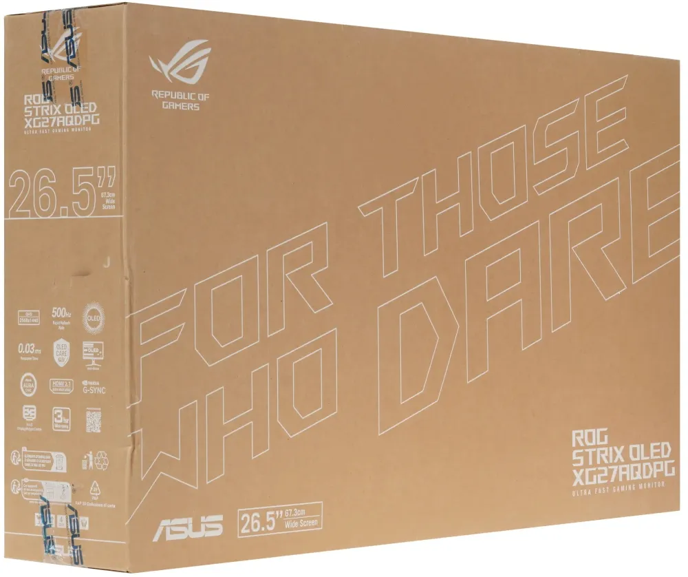 Монитор Asus 26.5" ROG Strix XG27AQDPG черный QD OLED LED 0.03ms 16:9 HDMI HAS Piv 300cd 178гр/178гр 2560x1440 500Hz DP 2K USB 6.6кг