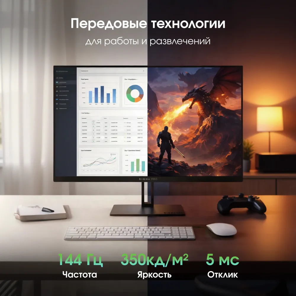 Монитор Digma Pro 27" Motion M черный IPS LED 5ms 16:9 HDMI M/M матовая 350cd 178гр/178гр 1920x1080 144Hz G-Sync FreeSync DP FHD 3.85кг