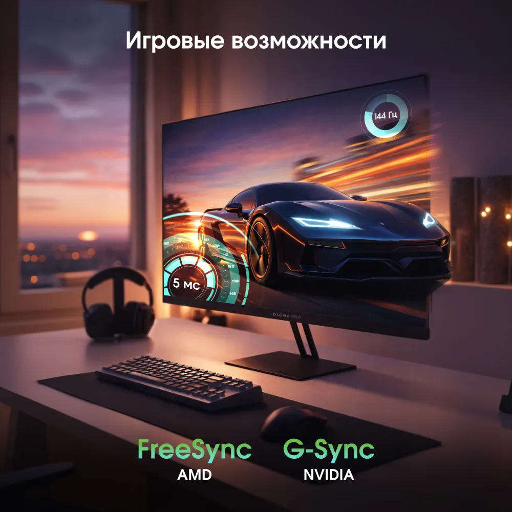 Монитор Digma Pro 27" Motion M черный IPS LED 5ms 16:9 HDMI M/M матовая 350cd 178гр/178гр 1920x1080 144Hz G-Sync FreeSync DP FHD 3.85кг