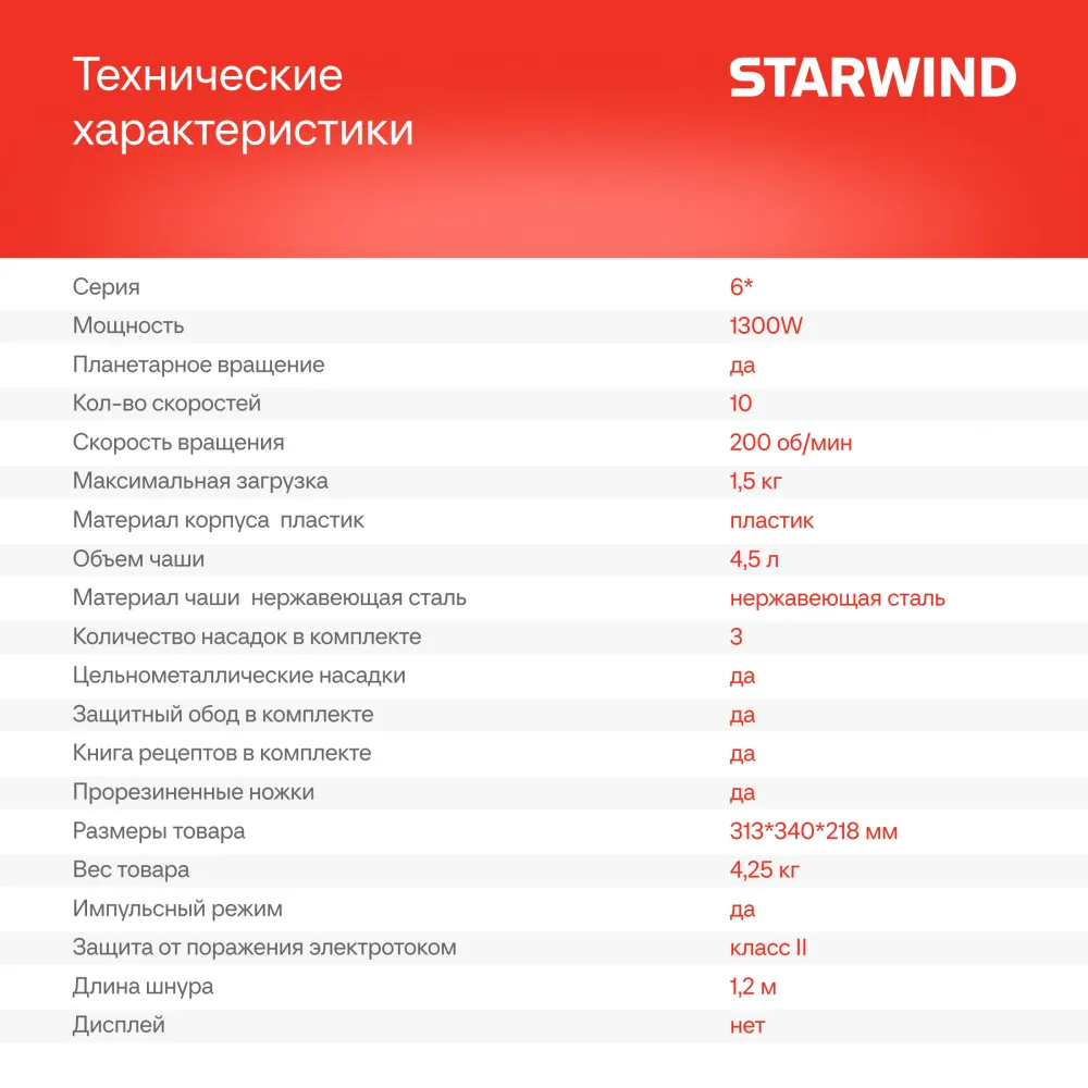 Миксер планетарный Starwind SPM6164 1300Вт бежевый