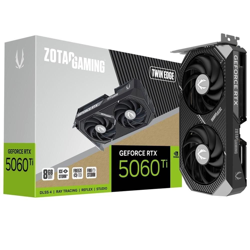 Видеокарта Zotac PCI-E 5.0 RTX 5060TI 8GB TWIN EDGE NVIDIA GeForce RTX 5060TI 8Gb 128bit GDDR7 2572/28000 HDMIx1 DPx3 HDCP Ret