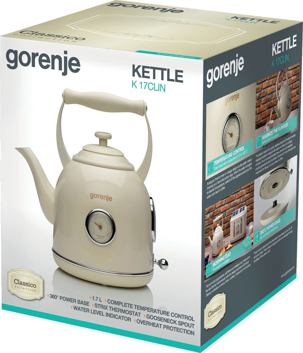 Чайник электрический Gorenje K17CLINGOR 1.7л. 2000Вт бежевый корпус: металл/пластик