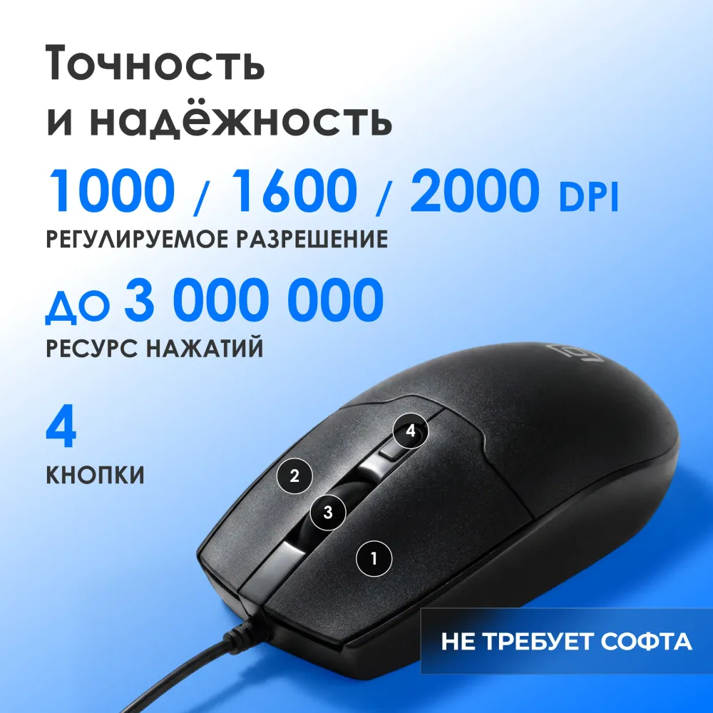 Мышь Оклик 147M черный оптическая 1600dpi PS/2 4but (1504733)