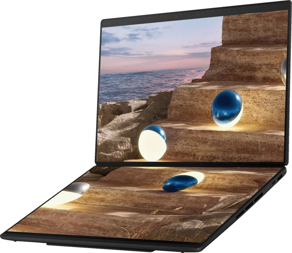 Ноутбук Asus ZenBook Duo UX8407AA-SN363X Core Ultra 9 386H 32Gb SSD1Tb Intel Graphics 14" OLED Touch 3K (2880x1800) Windows 11 Pro dk.grey WiFi BT Cam (90NB16V1-M00L90)