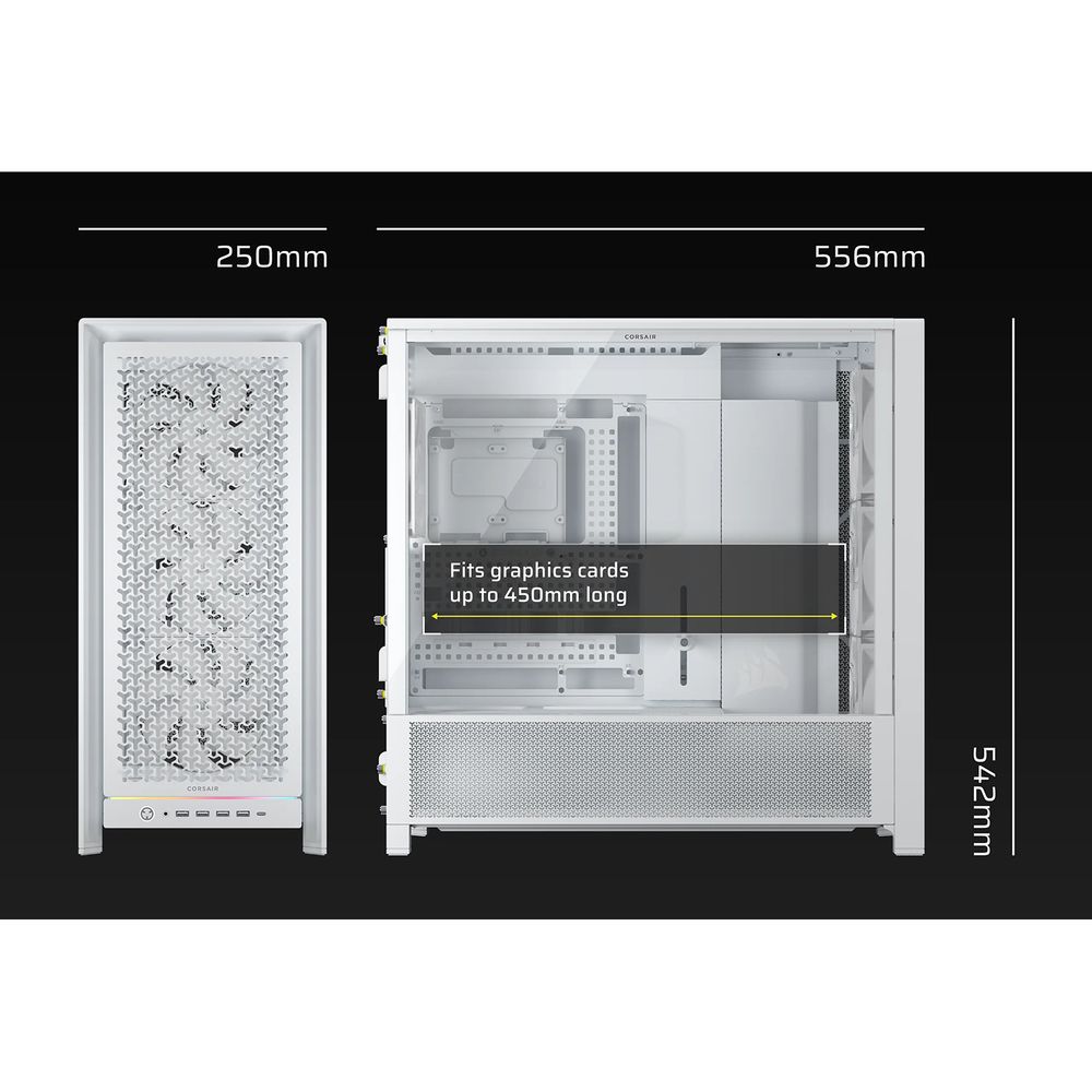Корпус без блока питания/ Case Corsair Frame 5000D RS High-Airflow, Midi-Tower, TG, 4x140mm, 4xUSB-A 3.2, 1xUSB 3.2 Type-C, E-ATX, ATX, mATX, mITX White