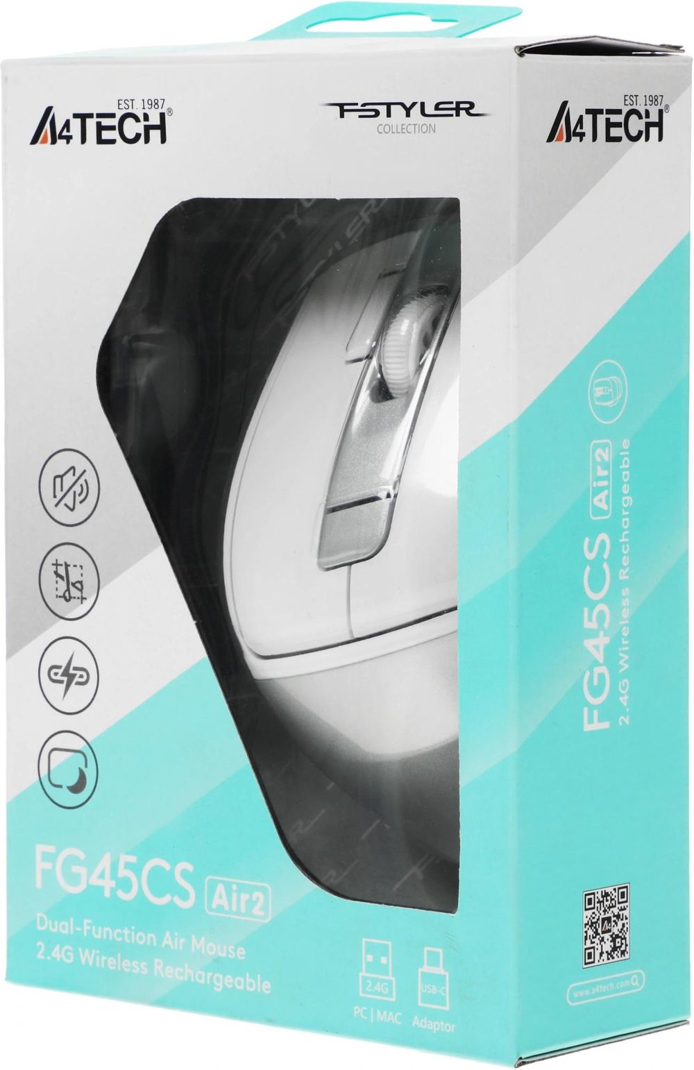 Мышь Wireless A4Tech Fstyler FG45CS Air2 белый/серебристый оптическая (2000dpi) silent USB для ноутб