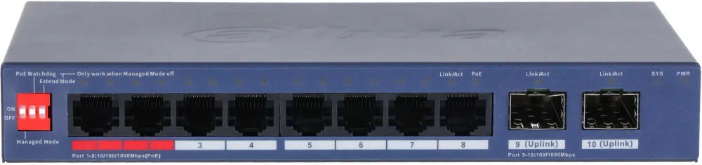 Коммутатор Dahua DH-CS4210-8GT-110 8x100Мбит/с 2xКомбо(1000BASE-T/SFP) управляемый
