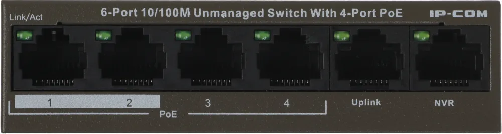 Коммутатор IP-Com F1106P-4-63W (L2) 6x100Мбит/с 4PoE 63W неуправляемый